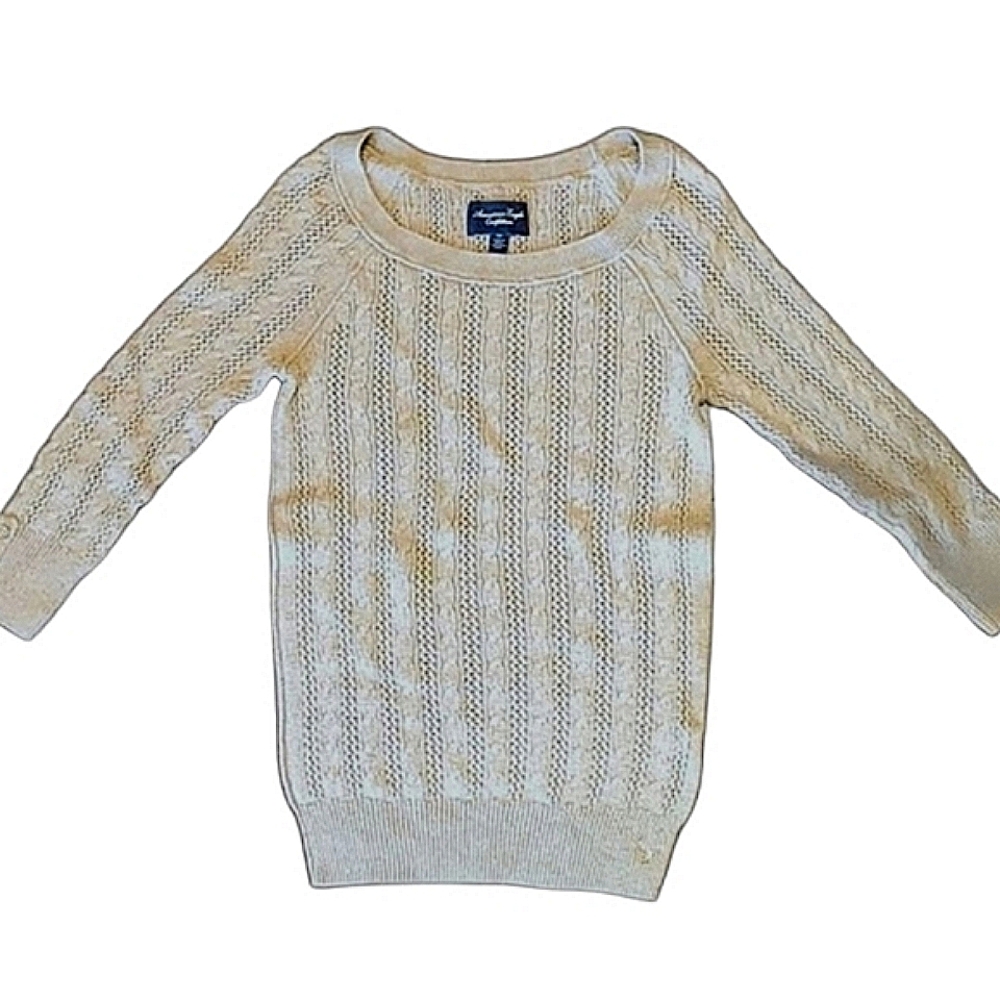 American Eagle Aztec Cable Knit Sweater Tribal Textured Boat Neck Dressy Casual